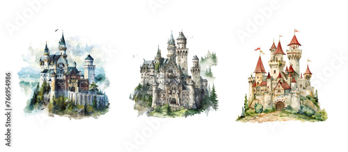 Watercolor castle over with transparent background