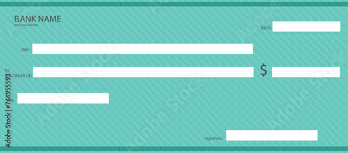 Blank bank cheque. Personal desk check template