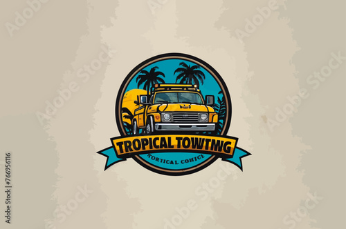 Logo design for a tow truck company called Tropical Towing, minimalist, modern