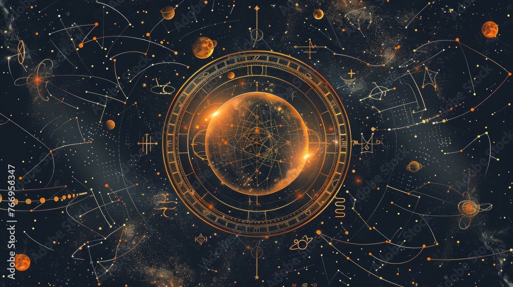 Zodiac Constellations Abstract Solar System Illustration - obrazy, fototapety, plakaty 