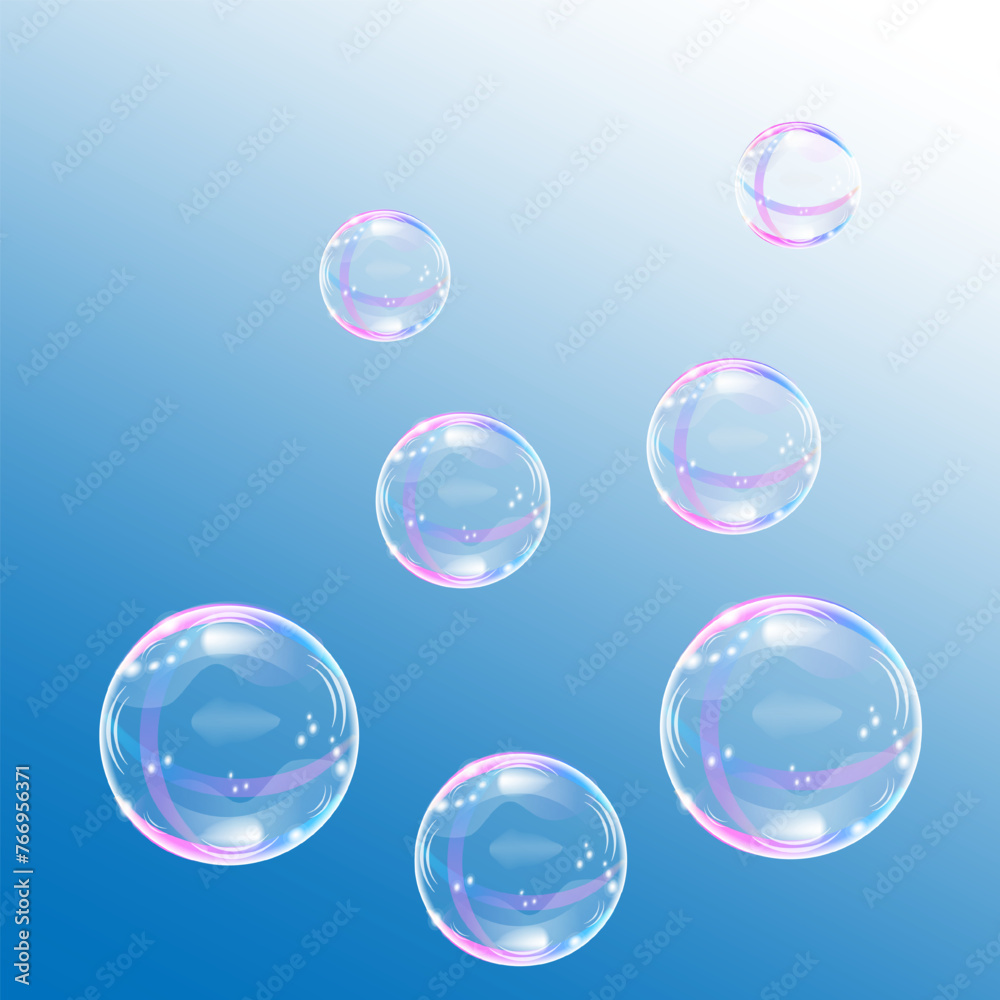 4.4.1.Soap bubbles set in rainbow colors on a blue and white background
