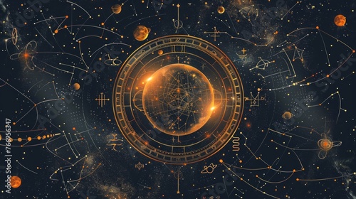 Zodiac Constellations Abstract Solar System Illustration