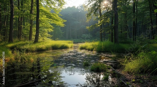 The environment: A peaceful forest glade bathed in sunlight