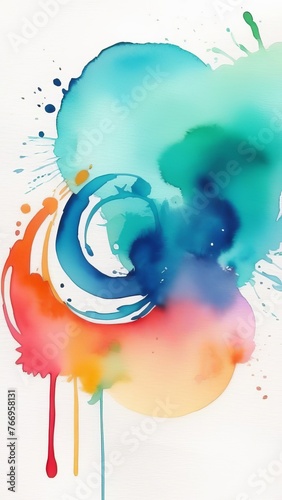 The image is a colorful abstract painting with splatters of paint. The colors are bright and vibrant, creating a lively and energetic mood. Abstract background