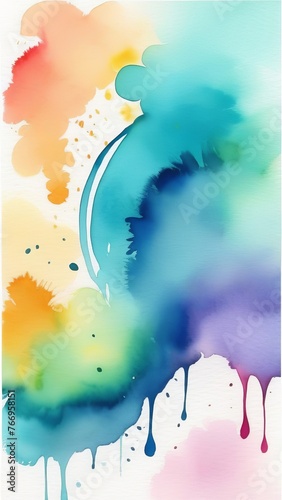 The image is a colorful abstract painting with splatters of paint. The colors are bright and vibrant, creating a lively and energetic mood. Abstract background