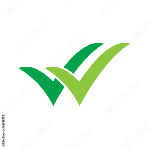 Double checking icon. Green double tick, check mark. Flat done sticker icon isolated on white. Accept button. Good for web and software interfaces. Vector illustration.