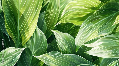 Detailed view of vibrant green plant featuring lush leaves, showcasing intricate patterns and textures in nature