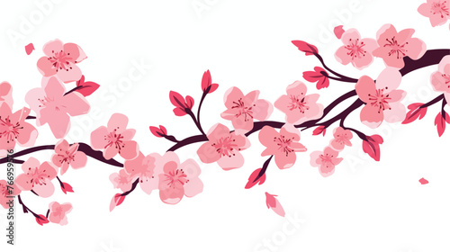 Simple pattern of cherry blossom branches Flat vector