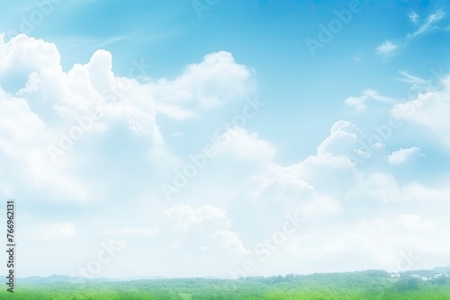 World environment day concept  Abstract blurred beautiful green nature with blue sky and white clouds wallpaper background - generative ai