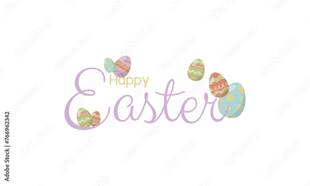 The letter or word of Happy easter day with the easter eggs isolated on white background for presentation, web banner, article, greeting card isolated on white background.