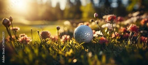 Close-up golf ball on tee
