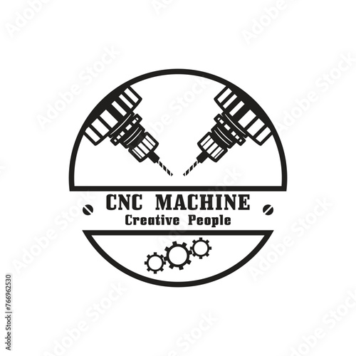 CNC Lathe machine Logo Computer Numerical Control modern 3D cutting technology design manufacturing industry cutting. This logo is ideal for cnc cutting maschines, woodworking industry, and similar.