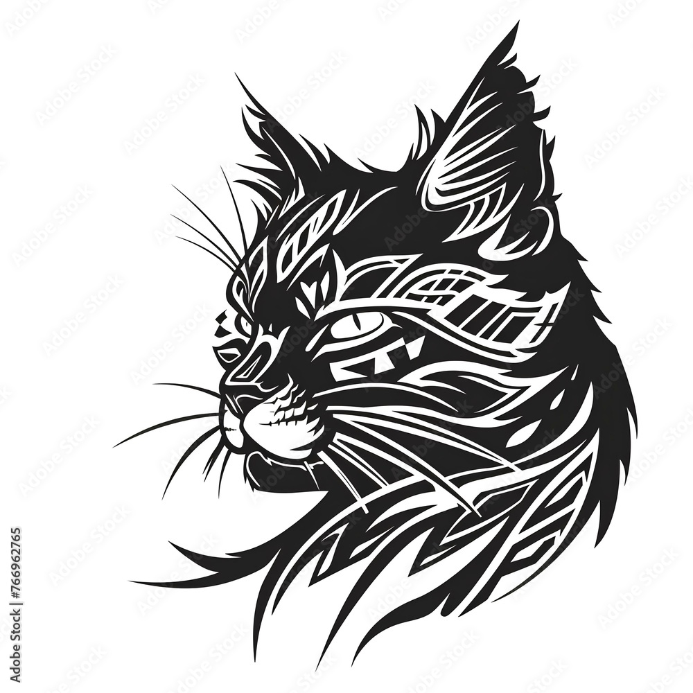 cat in black and white tribal illustration cat in black and white tribal illustration