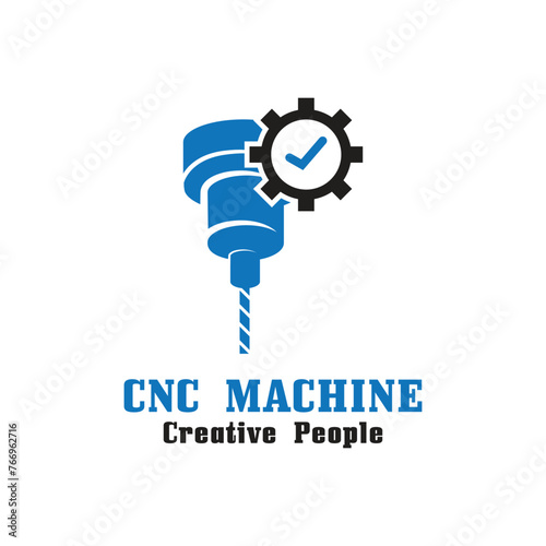CNC Lathe machine Logo Computer Numerical Control modern 3D cutting technology design manufacturing industry cutting. This logo is ideal for cnc cutting maschines, woodworking industry, and similar.