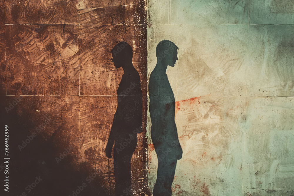 Obraz premium Mysterious Shadows of a Man and a Woman on Textured Background