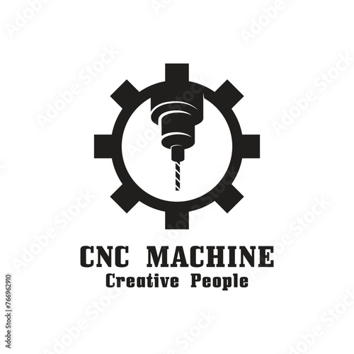 CNC Lathe machine Logo Computer Numerical Control modern 3D cutting technology design manufacturing industry cutting. This logo is ideal for cnc cutting maschines, woodworking industry, and similar. photo