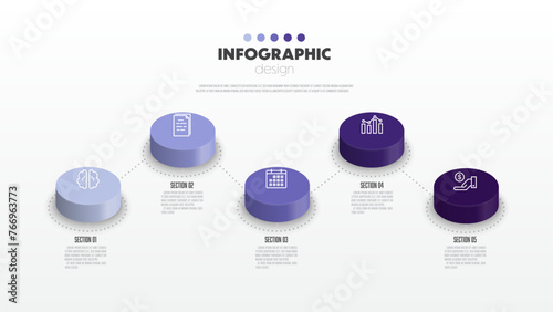Vector cylender timeline for infographics template diagrams, graphs, presentations and business concept charts with 5 options. photo