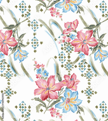 abstract small flowers arrangement, all over design with a texture background for textile printing factory