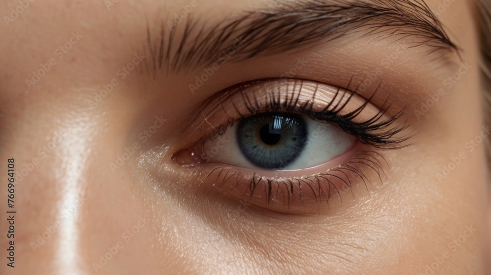 Obraz premium Close up of beautiful woman's blue eyes with eyelash and brow lift. 