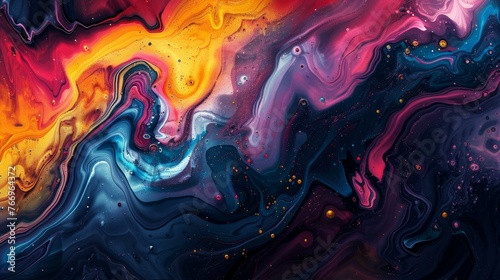 Abstract digital art piece with fluid shapes and vibrant