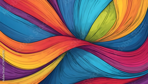 A dynamic swirl of colorful lines in a rainbow spectrum