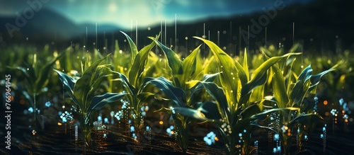 Close-up of young corn seedlings growing in a greenhouse.