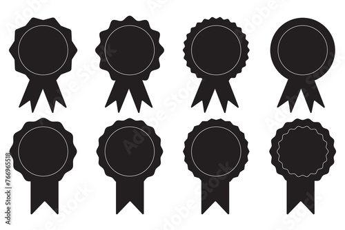 Badge vector icon set with ribbon. Award badge icon vector design set. Achievement badge icon. Stamp Icon Vector Design Template. Vector illustration.