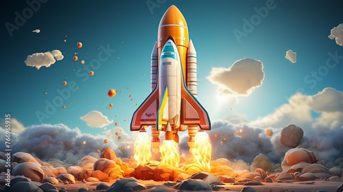 Space rocket takes off into the sky photo