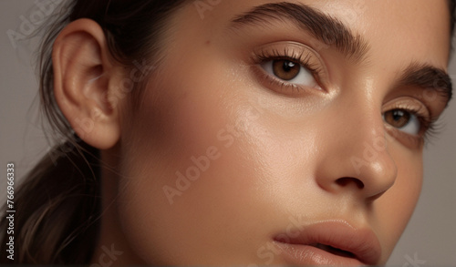 Close up of beautiful woman's brown eyes with eyelash and brow lift. 