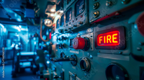 bouton FIRE à l'intérieur d'un sous-marin nucléaire