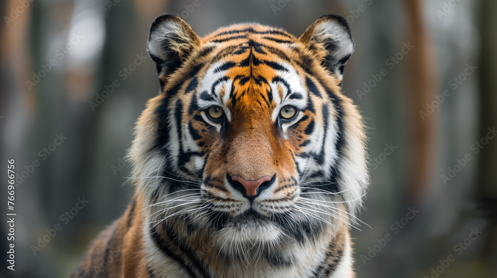 Fototapeta premium Tiger with striking gaze in the wild.
