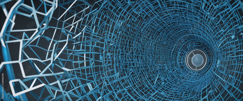 Abstract blue wireframe, 3d render colorful background