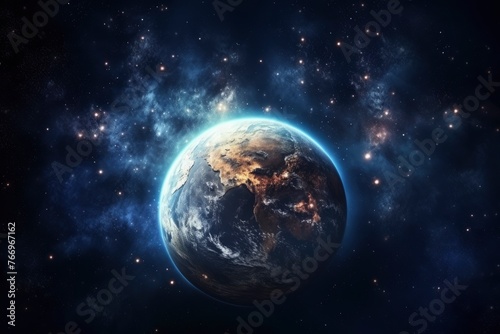 Planet Earth in dark outer space. Civilization. Elements of this image furnished by NASA - generative ai © Nia™