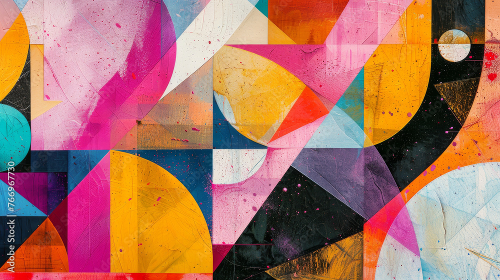 Vibrant Geometric Abstract Painting with Vivid Colors and Textures