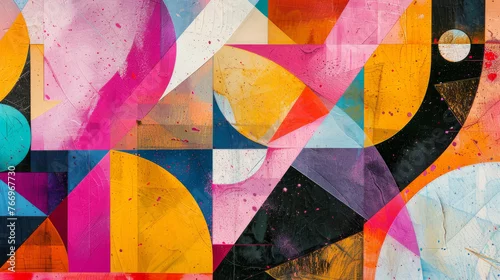 Panel kuchenny z motywem Vibrant Geometric Abstract Painting with Vivid Colors and Textures