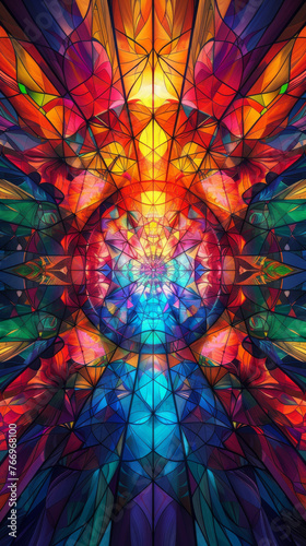 Vibrant Kaleidoscopic Stained Glass Design © artem