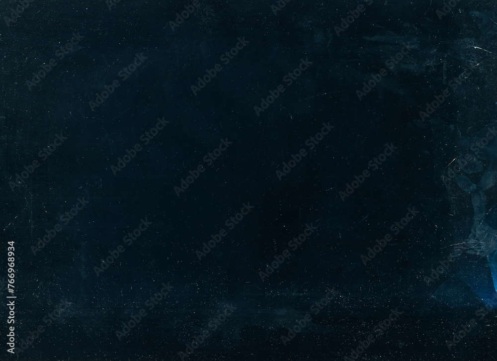 Distressed film texture. Dust scratches overlay. White dirt grain particles defect faded weathered ice on dark black blue illustration abstract background.
