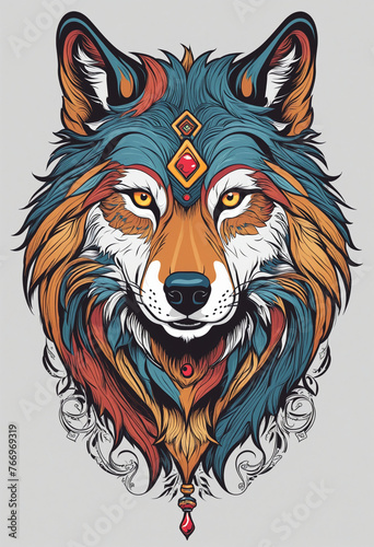 Beautiful Colorful Logo of wolf , fierce, fast, design for t-shirts, Illustrations, design colorful background