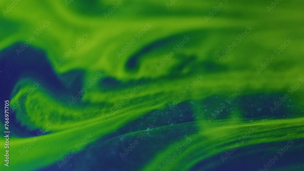 Neon smoke texture. Paint water flow. Blur vivid green blue color ...