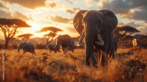 elephants in the savannah