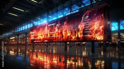 Flights information departures board in airport terminal