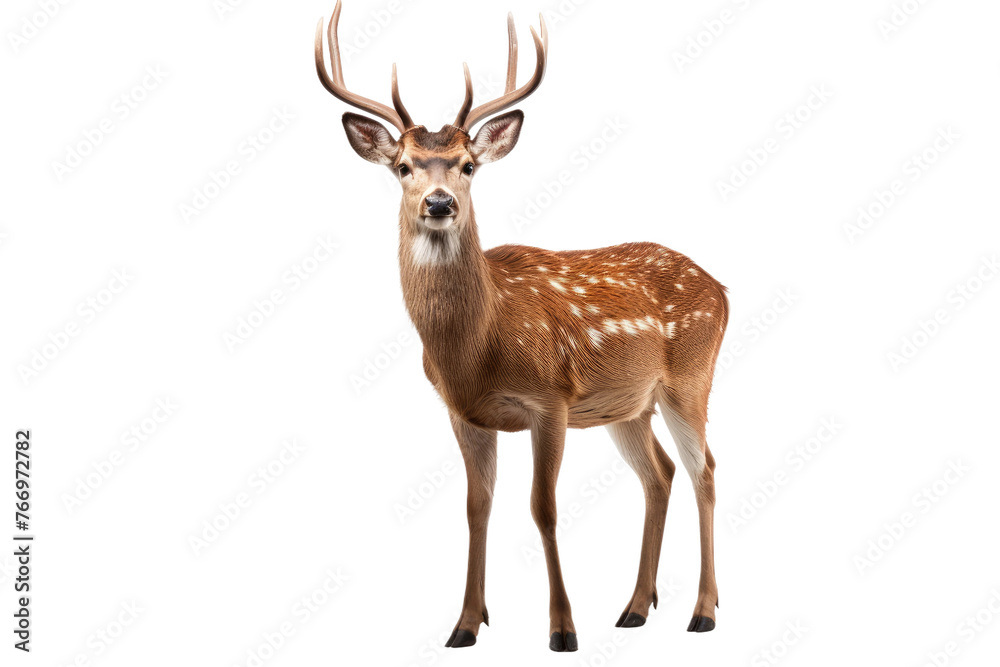 Fototapeta premium Deer Standing on Top of White Background. On a Clear PNG or White Background.