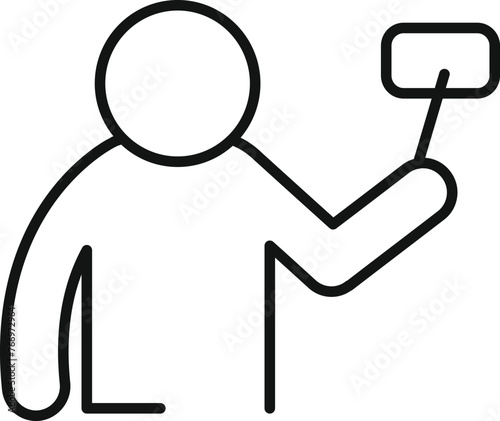 Influencer with selfie stick icon outline vector. Record new content. Online blogger