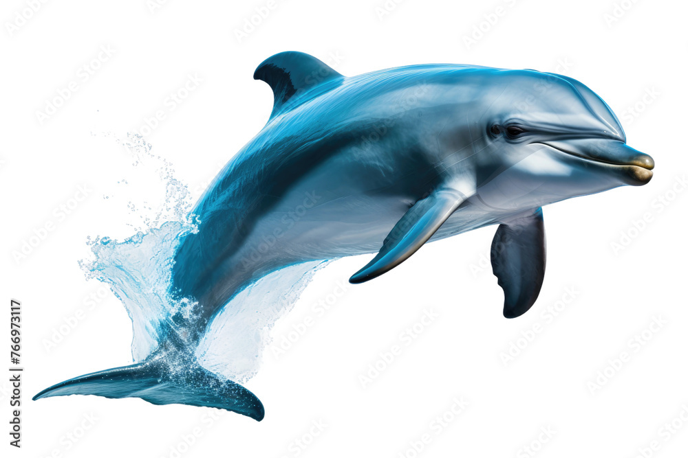 Obraz premium Dolphin Leaping Out of Water. On a Clear PNG or White Background.