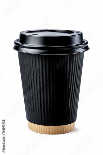 Takeaway black paper coffee cup with sleeve isolated on white. Full Depth of field. Focus stacking. PNG, Generative AI 