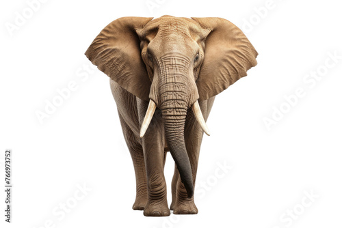 Elephant Standing in Front of White Background. On a Clear PNG or White Background.