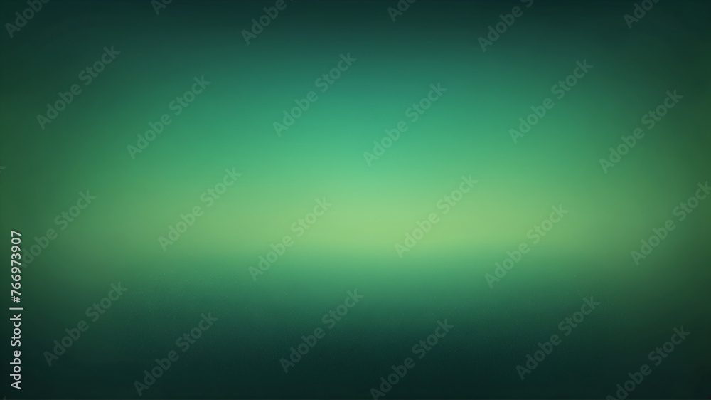 Abstract gradient green background. Dark green, light green, glowing color in the middle, small white grain, noise texture effect.