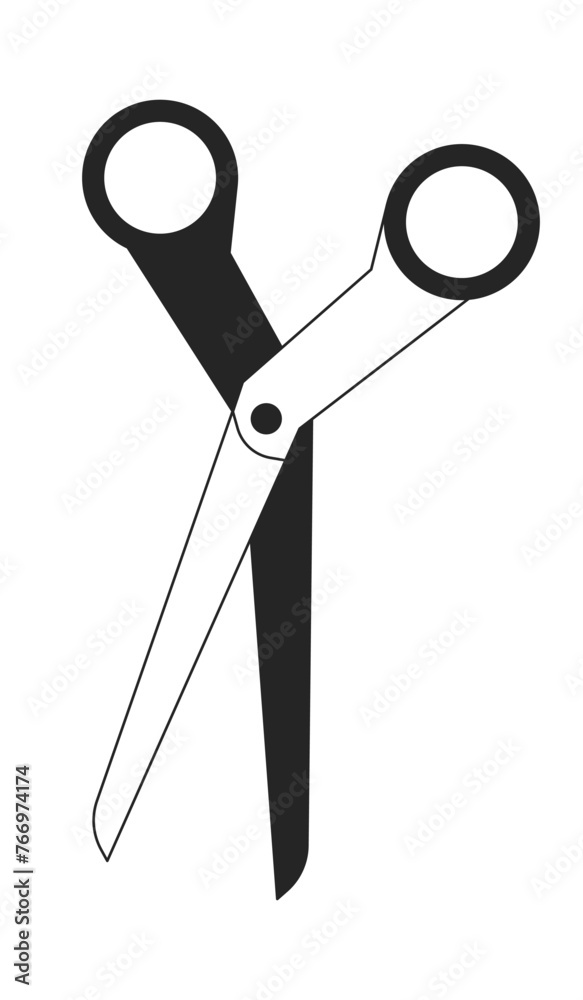 Open sharp scissors 2D linear cartoon object. Handicraft supply. Cutting tool isolated vector outline item. Working cutter instrument with blades monochromatic flat spot illustration Open sharp scissors 2D linear cartoon object. Handicraft supply. Cutting tool isolated vector outline item. Working cutter instrument with blades monochromatic flat spot illustration