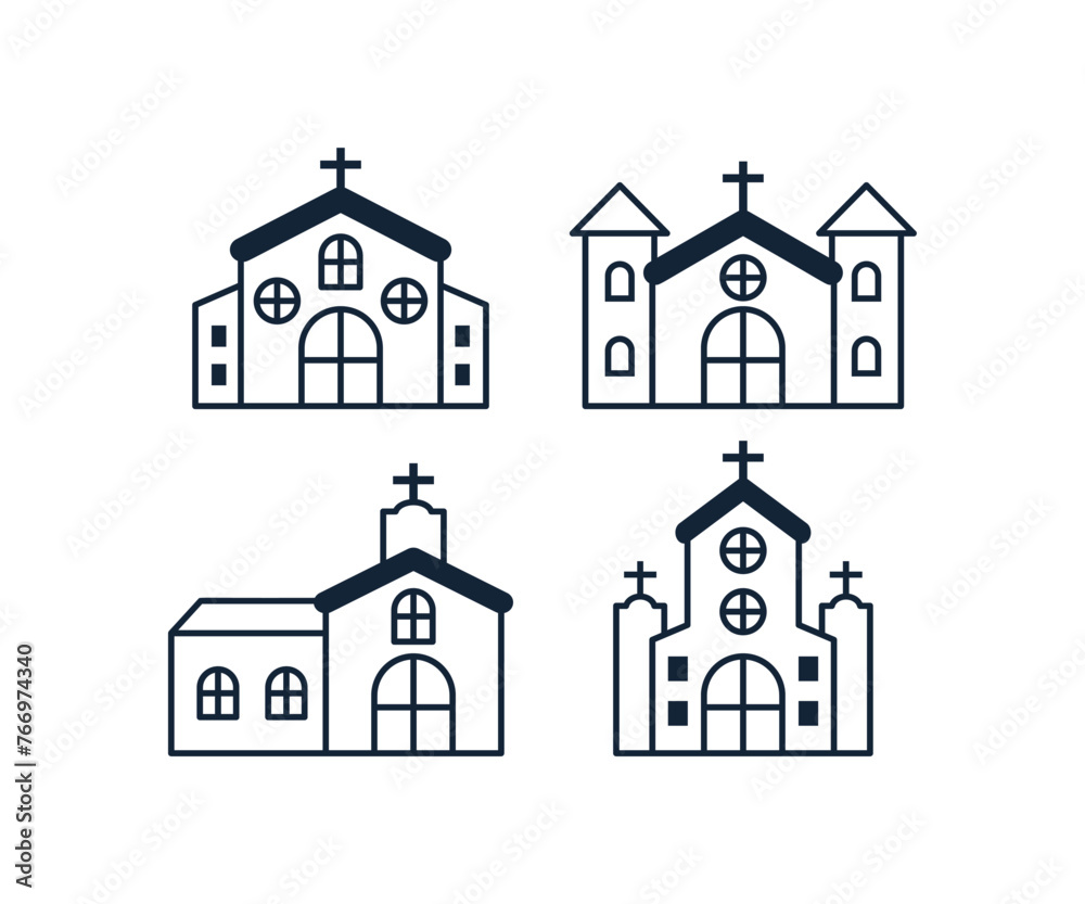 church building icon vector design set simple flat minimal modern illustration collections 