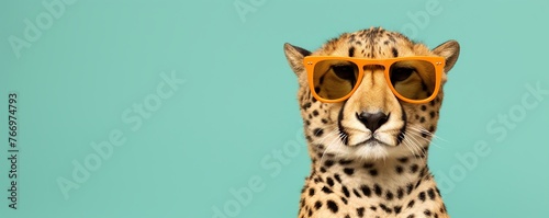 cheetah in sun glass shade glass with copy space © KRIS